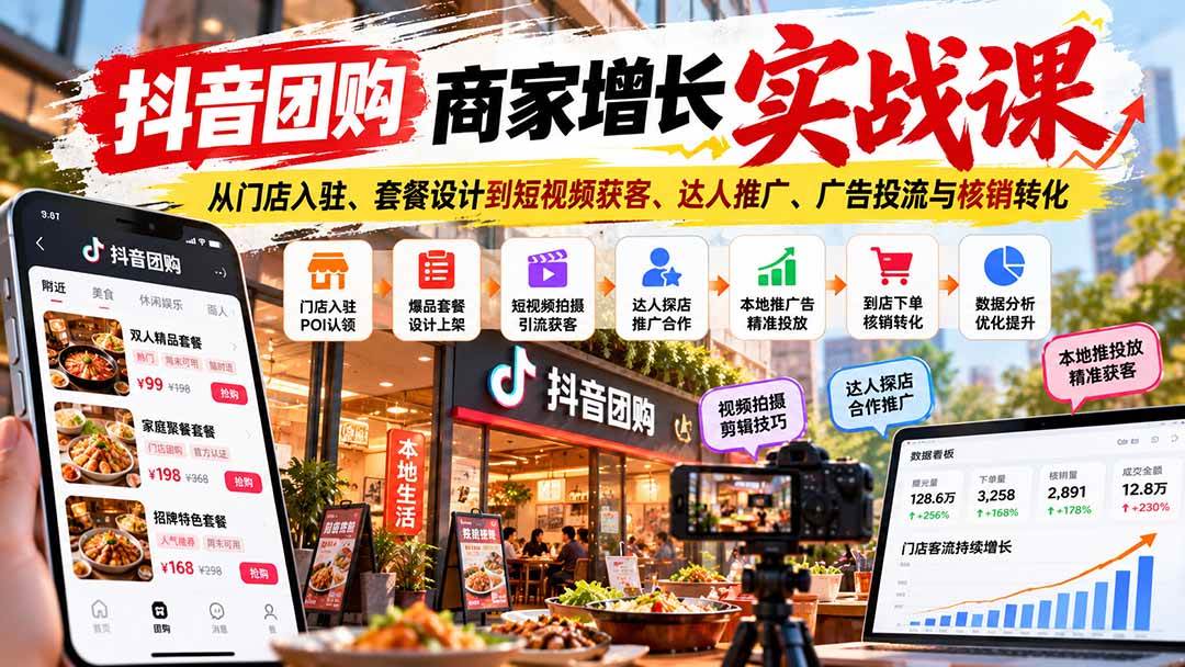 (20813期)抖音团购商家增长实战课:从门店入驻、套餐设计到短视频获客、达人推广、广告投流与核销转化 (20813期)抖音团购商家增长实战课:从门店入驻、套餐设计到短视频获客、达人推广、广告投流与核销转化
