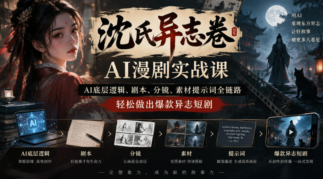 沈氏异志卷AI漫剧实战课｜AI底层逻辑、剧本、分镜、素材提示词全链路，轻松做出爆款异志短剧-邪修侠