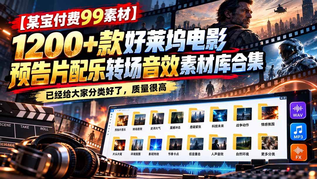 （20797期）【某宝付费99素材】1200+款好莱坞电影预告片配乐转场音效素材库合集-邪修侠