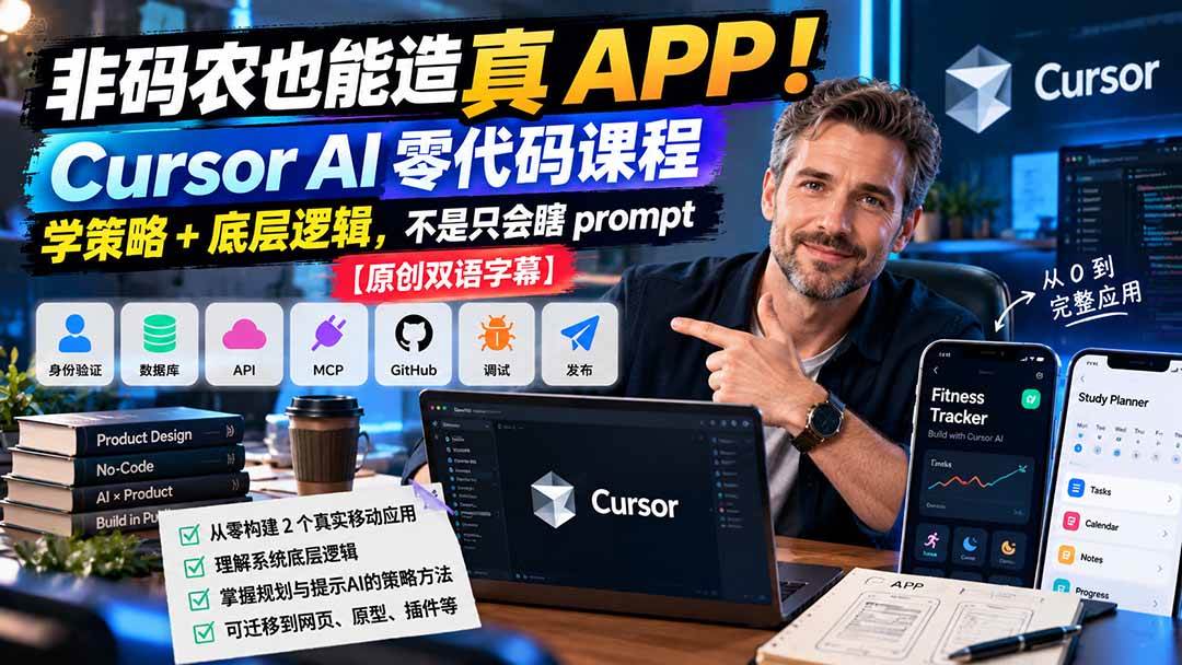 (20810期)非码农也能造真 APP!Cursor AI 零代码课程:学策略 + 底层逻辑,不是只会瞎 prompt【原创双语字幕】-邪修侠