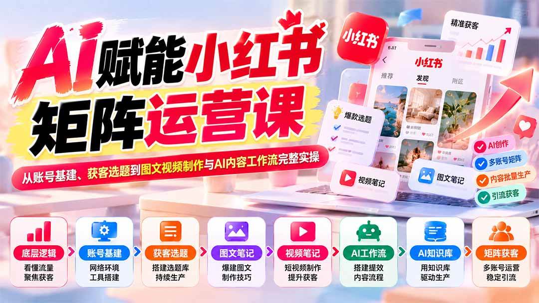 (20822期)AI赋能小红书矩阵运营课:从账号基建、获客选题到图文视频制作与AI内容工作流完整实操-邪修侠