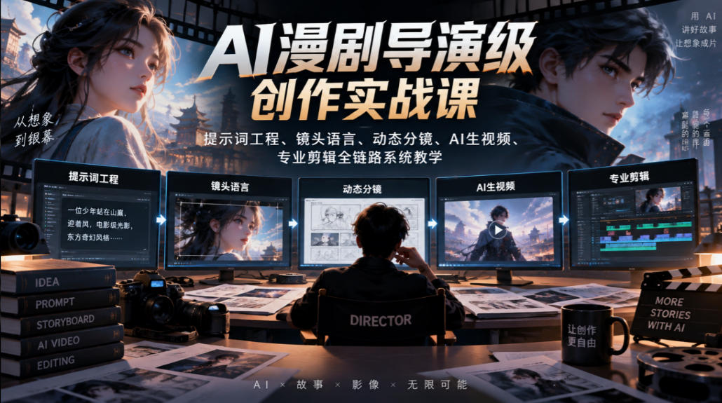 AI漫剧导演级创作实战课｜提示词工程、镜头语言、动态分镜、AI生视频、专业剪辑全链路系统教学-副业资源网