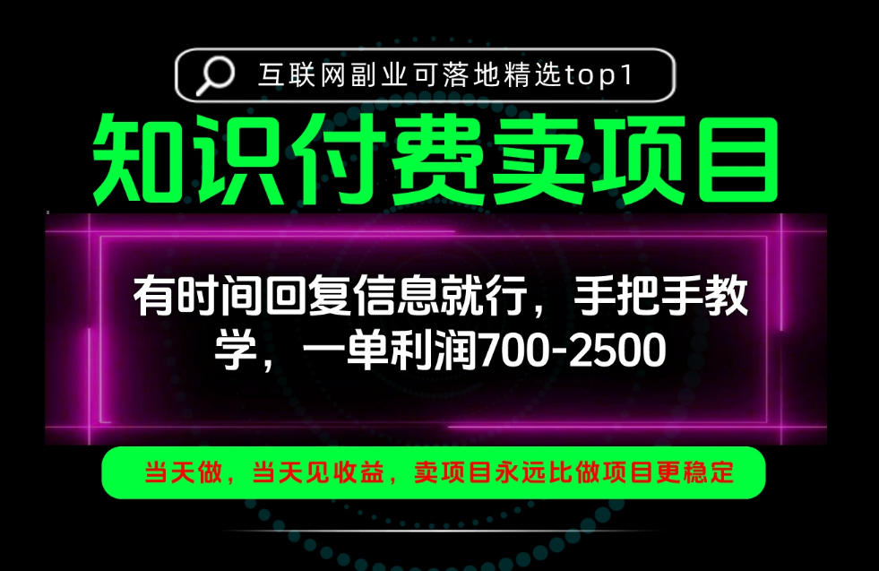 一单利润700-2.5k，有时间回信息就行，手把手带你做知识付费卖项目！一天稳定2-3单！【揭秘】-副业资源网