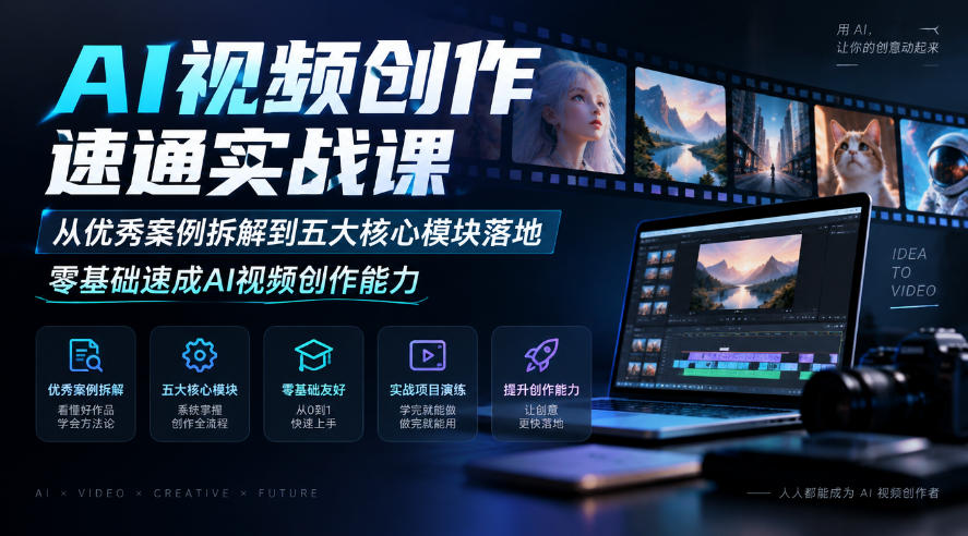 AI视频创作速通实战课|从优秀案例拆解到五大核心模块落地,零基础速成AI视频创作能力