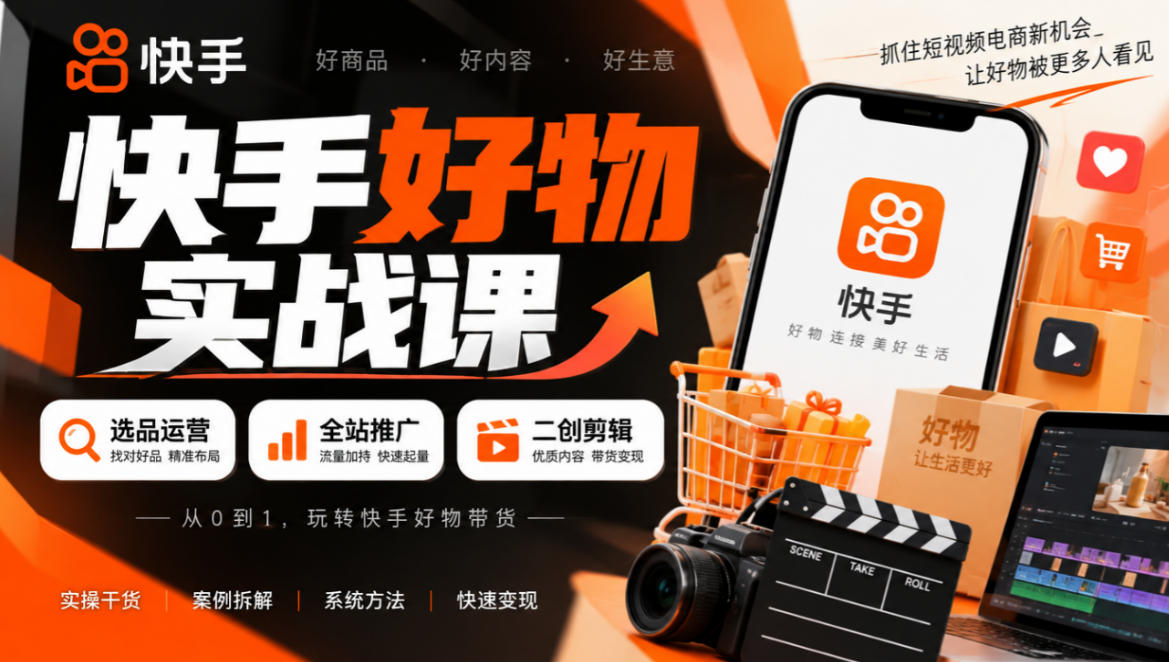 快手好物实战课｜选品运营+全站推广+二创剪辑带货变现-邪修侠
