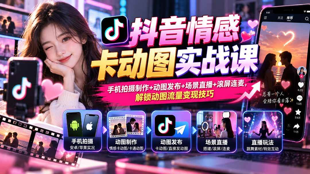 （20815期）抖音情感卡动图实战课：手机拍摄制作+动图发布+场景直播+滚屏连麦，解锁动图流量变现技巧-副业资源网