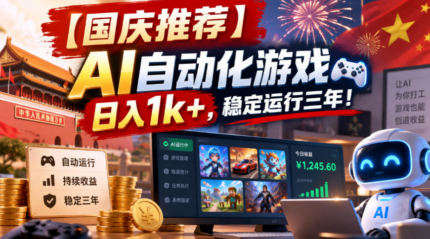 【国庆推荐】AI自动化游戏，日入1k+，操作简单，稳定运行三年！【揭秘】-副业资源网