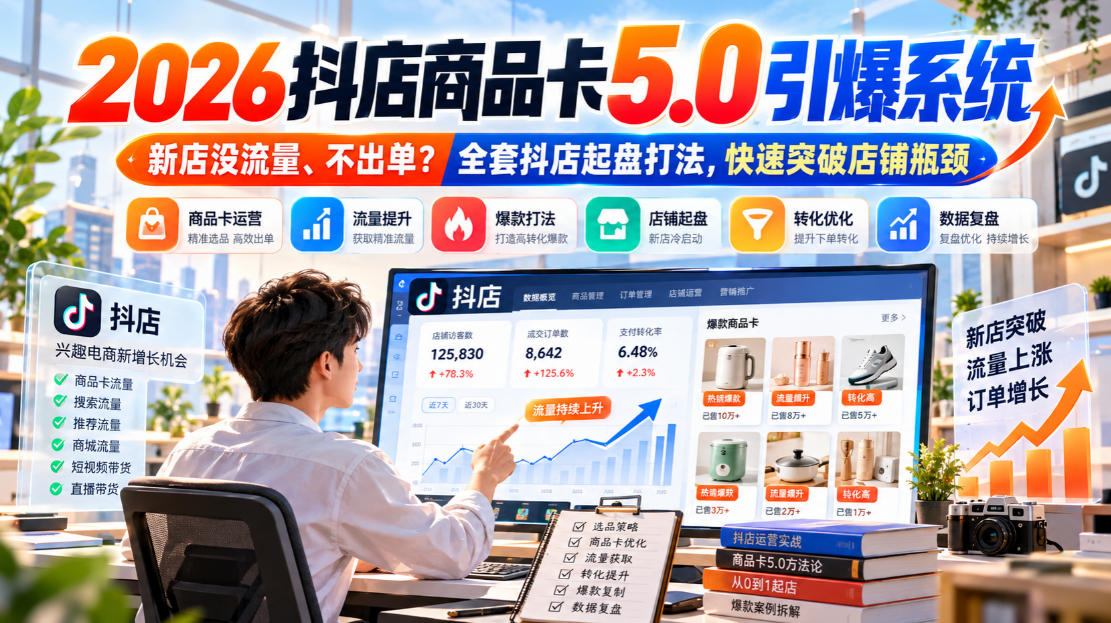 2026抖店商品卡5.0引爆店铺流量,新店没流量、不出单?全套抖店起盘打法,快速突破店铺瓶颈