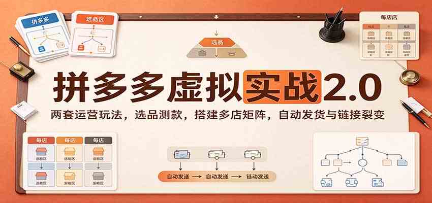 拼多多虚拟实战2.0：两套运营玩法，选品测款，搭建多店矩阵，自动发货与链接裂变-副业资源网