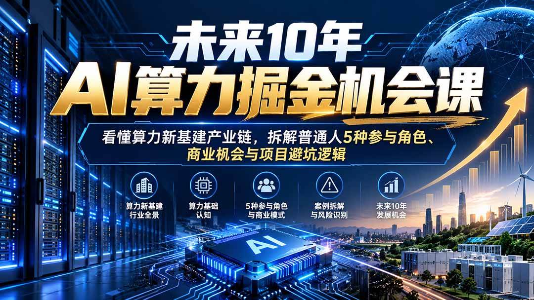 （20825期）未来10年AI算力掘金机会课：看懂算力新基建产业链，拆解普通人5种参与角色、商业机会与项目避坑逻辑-邪修侠
