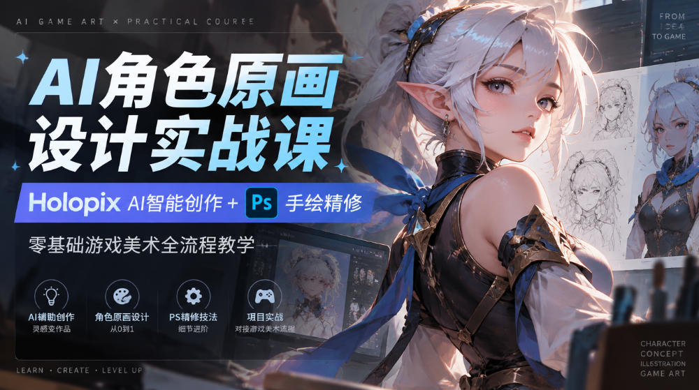 AI角色原画设计实战课｜Holopix AI智能创作+PS手绘精修，零基础游戏美术全流程教学-邪修侠
