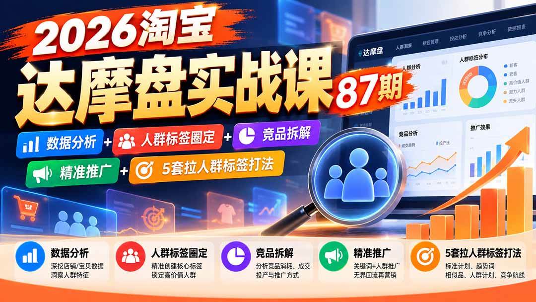 （20830期）2026淘宝达摩盘实战课87期：数据分析+人群标签圈定+竞品拆解+精准推广+5套拉人群标签打法-奇点库
