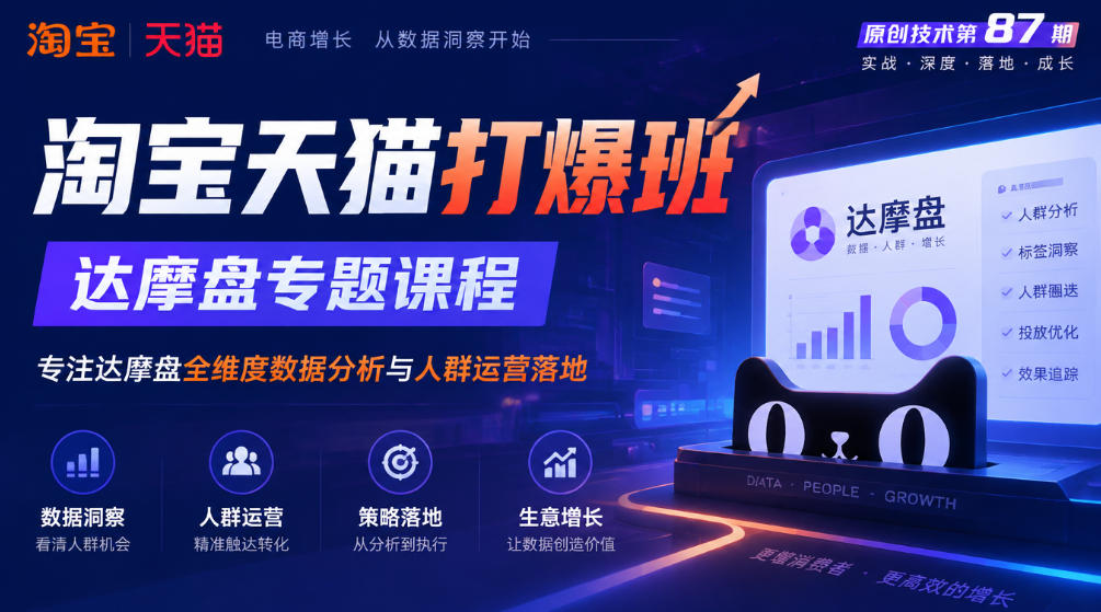 《淘宝天猫打爆班》原创技术第87期，达摩盘专题课程，专注达摩盘全维度数据分析与人群运营落地-多课资源站