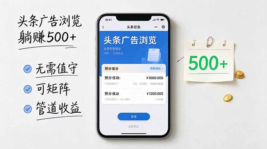 （20835期）头条广告浏览躺赚500+无需值守，可矩阵并附有管道收益-邪修侠