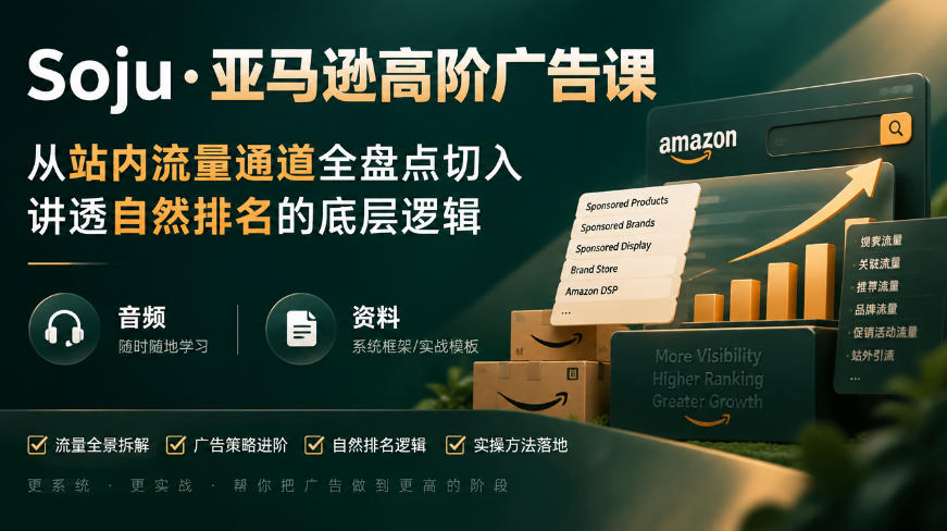 亚马逊高阶广告课，从站内流量通道全盘点切入，讲透自然排名的底层逻辑（直播+音频+资料）-副业资源网