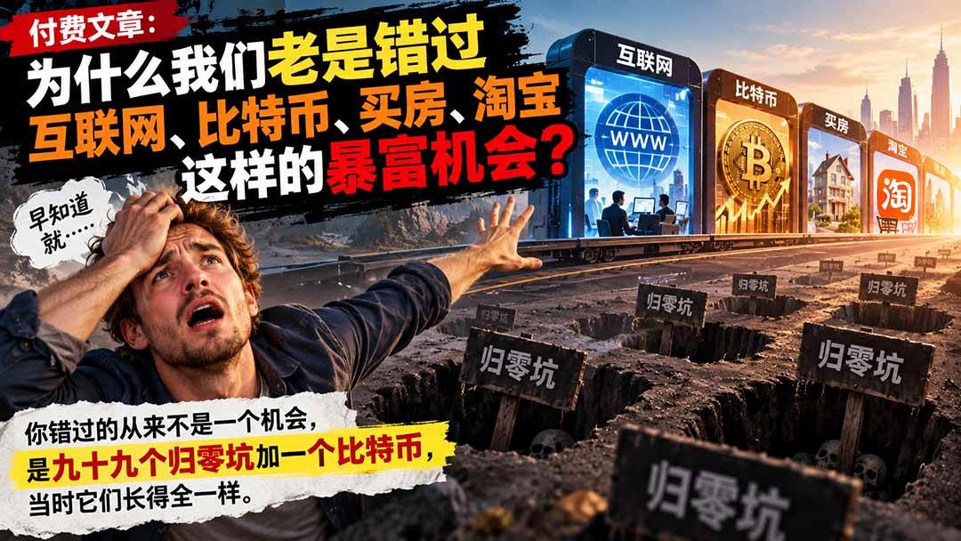 （20834期）付费文章：为什么我们老是错过互联网、比特币、买 房、淘宝这样的暴富机会？-怪兽网创俱乐部