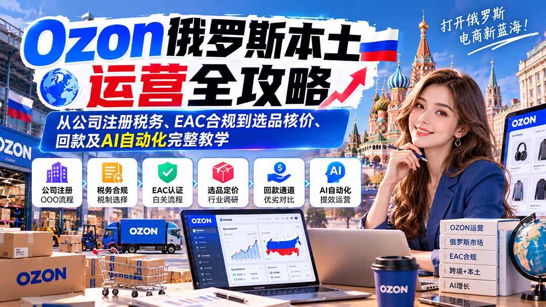 (20851期)Ozon俄罗斯本土运营全攻略:从公司注册税务、EAC合规到选品核价、回款及AI自动化完整教学-邪修侠