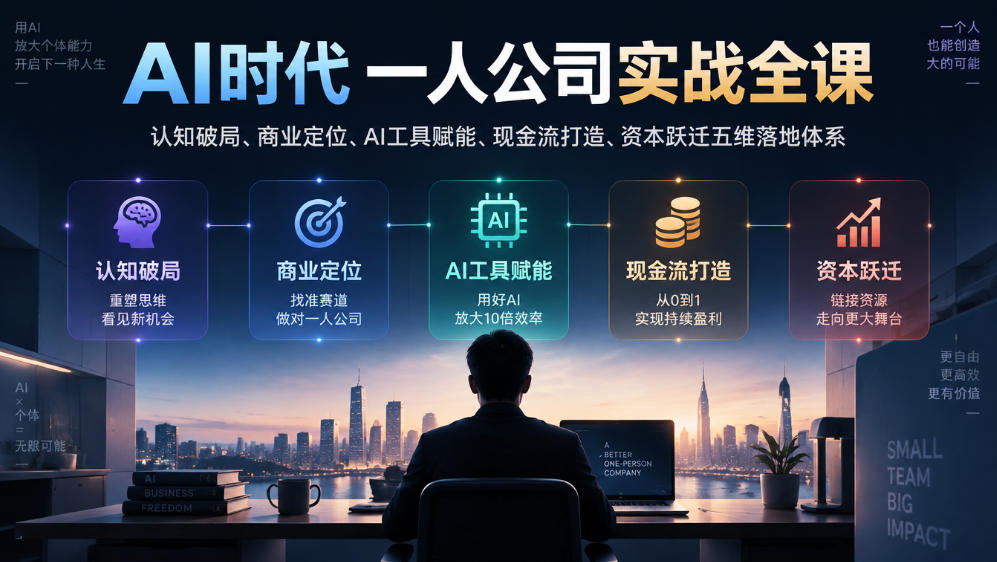 AI时代一人公司实战全课｜认知破局、商业定位、AI工具赋能、现金流打造、资本跃迁五维落地体系-怪兽网创俱乐部