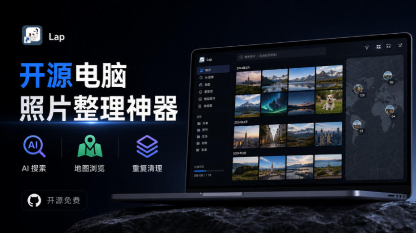 3.7k stars!电脑照片整理神器,支持AI搜索、地图浏览和重复清理,10万张照片也能流畅运行Lap