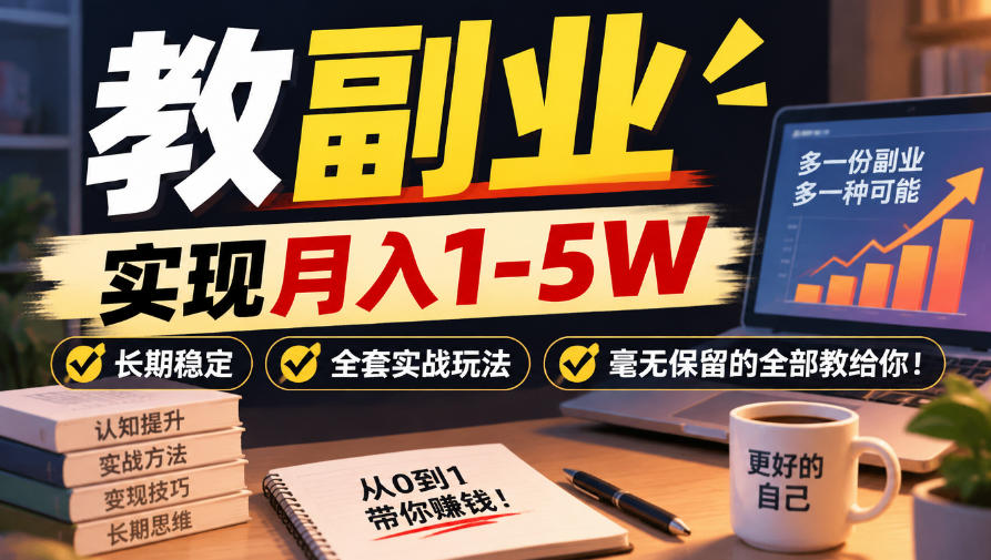 “教副业”实现月入1-5W，长期稳定，全套实战玩法毫无保留的全部教给你！【揭秘】-副业资源网