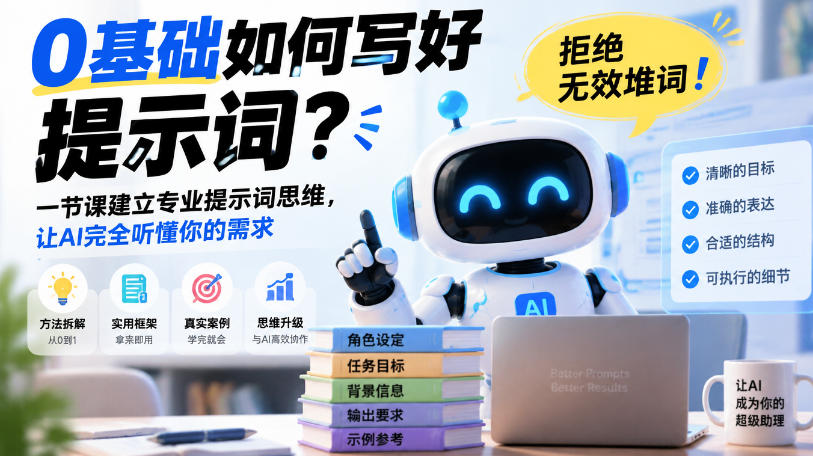 0基础如何写好提示词，拒绝无效堆词！一节课建立专业提示词思维，让AI完全听懂你的需求-奇点库