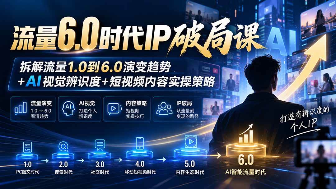 （20845期）流量6.0时代IP破局课：拆解流量1.0到6.0演变趋势+AI视觉辨识度+短视频内容实操策略-怪兽网创俱乐部