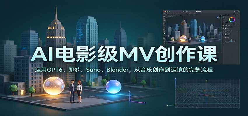 AI电影级MV创作课：运用GPT6、即梦、Suno、Blender，从音乐创作到运镜的完整流程-怪兽网创俱乐部