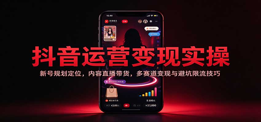 抖音运营变现实操：新号规划定位，内容直播带货，多赛道变现与避坑限流技巧-怪兽网创俱乐部