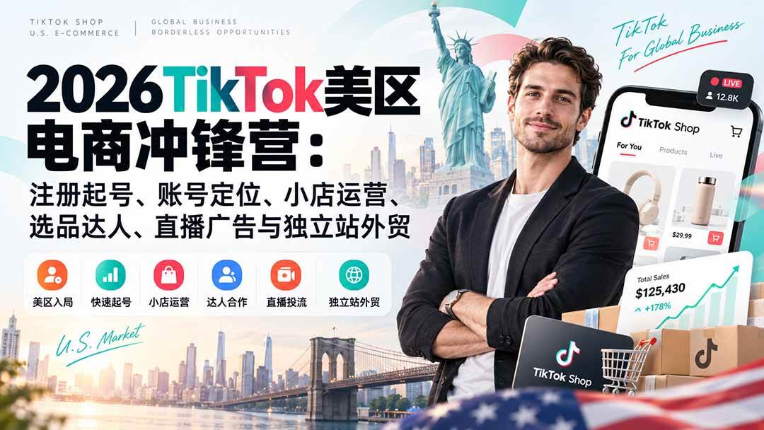 （20858期）2026TikTok美区电商冲锋营：注册起号、账号定位、小店运营、选品达人、直播广告与独立站外贸-怪兽网创俱乐部