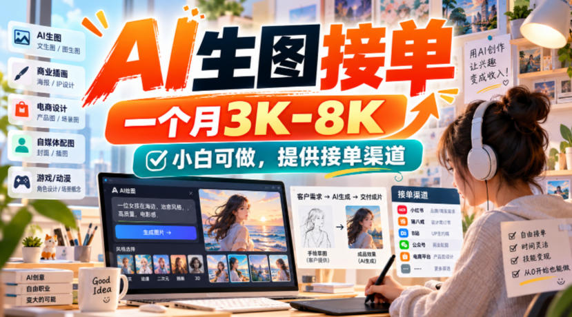 AI生图接单，一个月3K-8K，小白可做，提供接单渠道-副业资源网