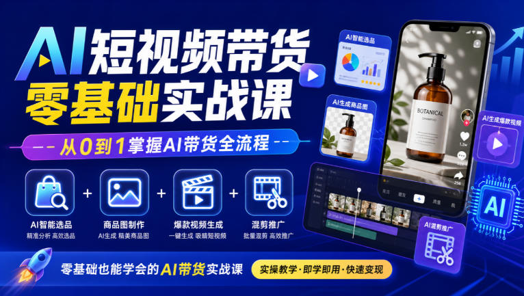 AI短视频带货零基础实战课｜AI智能选品+商品图制作+爆款视频生成+混剪推广，从0到1掌握AI带货全流程-邪修侠