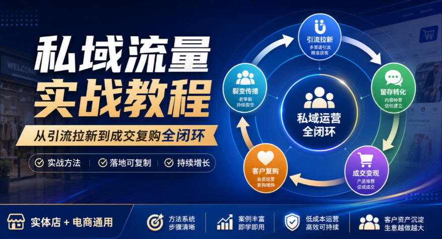 私域流量实战教程，从引流拉新到成交复购全闭环，实体店电商通用-副业资源网