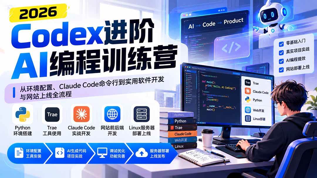 (20855期)Codex进阶AI编程训练营:从环境配置、Claude Code命令行到实用软件开发与网站上线全流程 (20855期)Codex进阶AI编程训练营:从环境配置、Claude Code命令行到实用软件开发与网站上线全流程