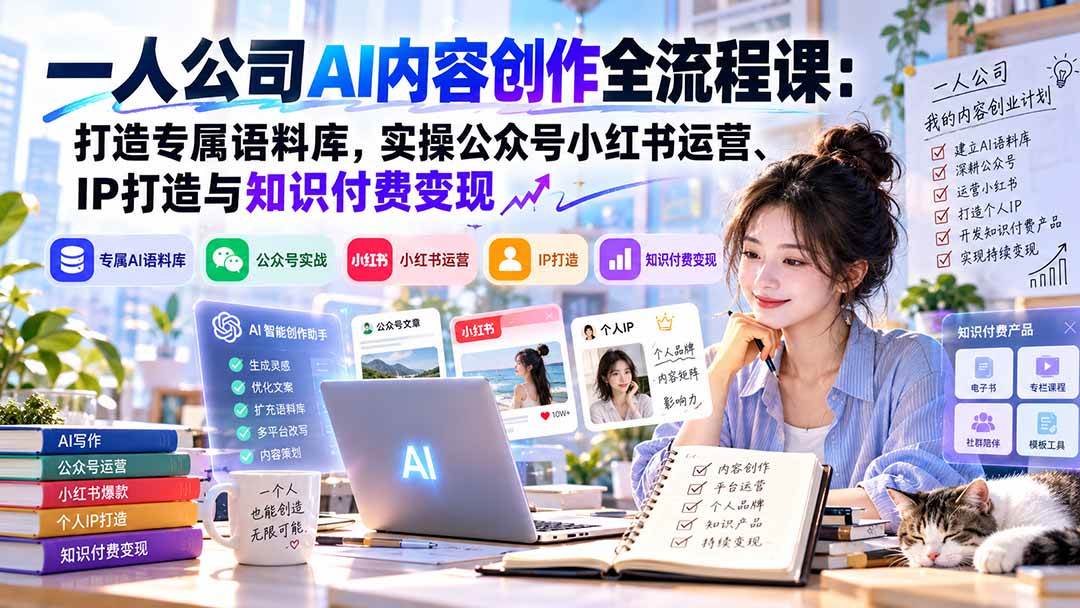 （20866期）一人公司AI内容创作全流程课：打造专属语料库，实操公众号小红书运营、IP打造与知识付费变现方法论-怪兽网创俱乐部