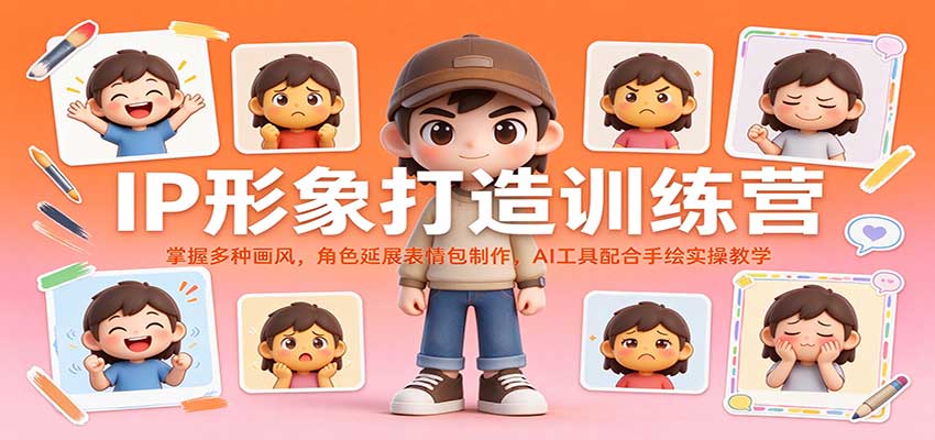 IP形象打造训练营：掌握多种画风，角色延展表情包制作，AI工具配合手绘实操教学-副业资源网