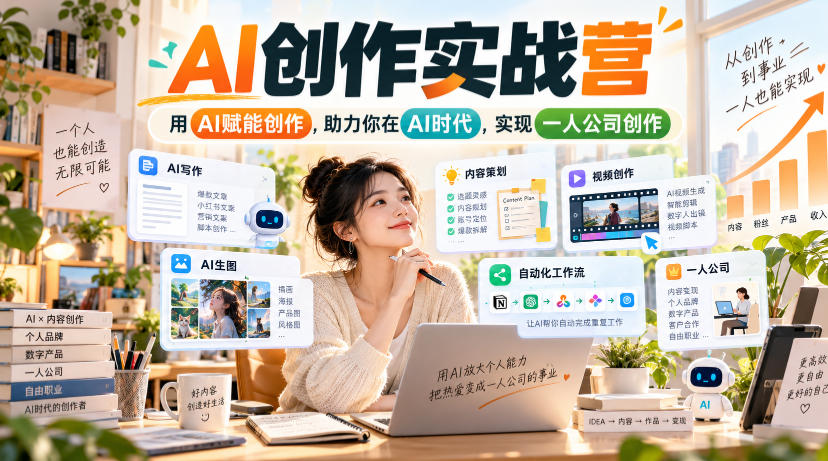 AI创作实战营，用AI赋能创作，助力你在AI时代，实现一人公司创作-怪兽网创俱乐部