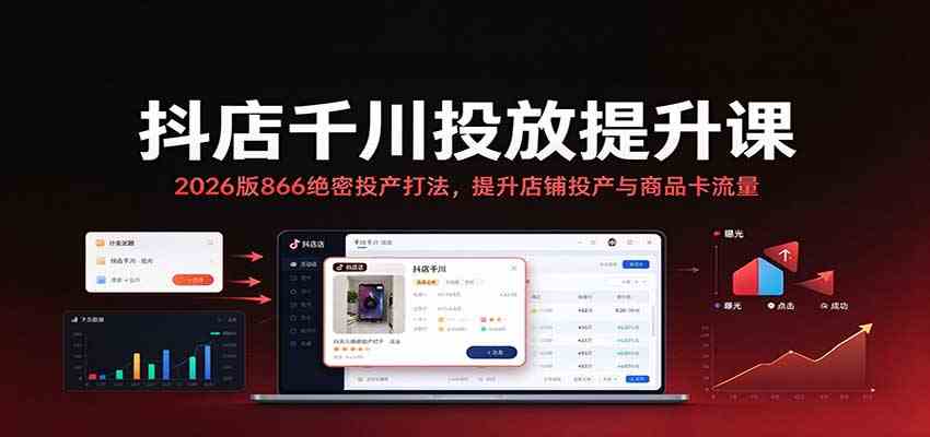 抖店千川投放提升课：2026版866绝密投产打法，提升店铺投产与商品卡流量-副业资源网