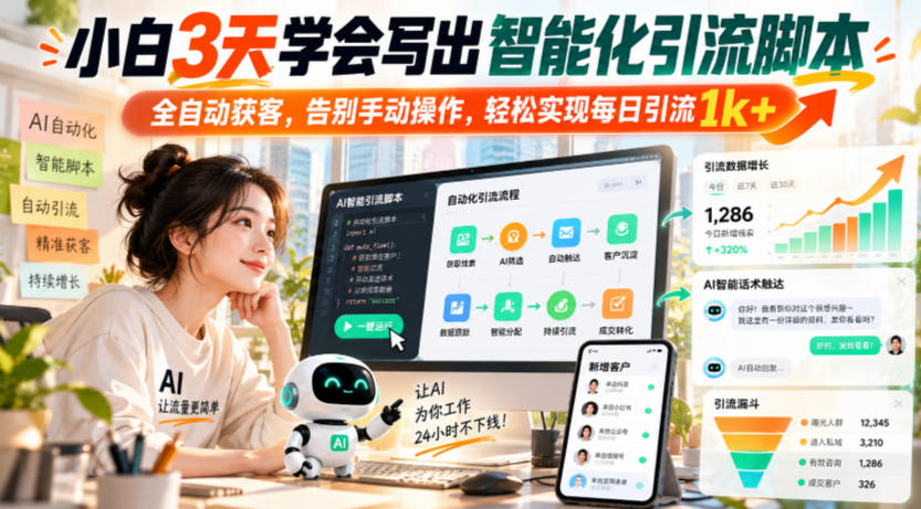 小白3天学会写出智能化引流脚本，全自动获客，告别手动操作，轻松实现每日引流1k+-邪修侠