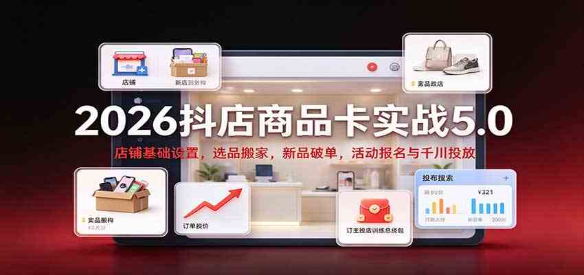 2026抖店商品卡实战5.0：店铺基础设置，选品搬家，新品破单，活动报名与千川投放-怪兽网创俱乐部