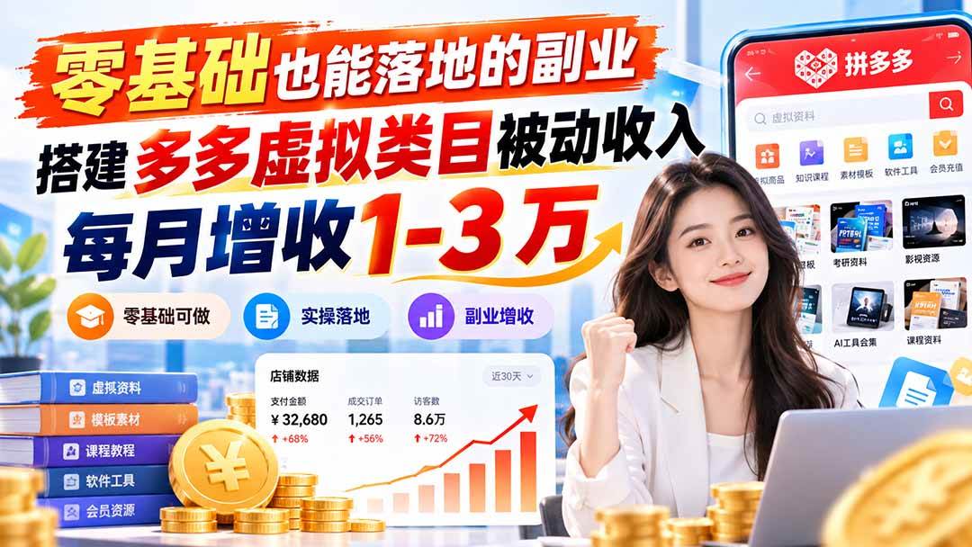 （20870期）零基础也能落地的副业，搭建多多虚拟类目被动收入，每月增收 1-3 万-邪修侠