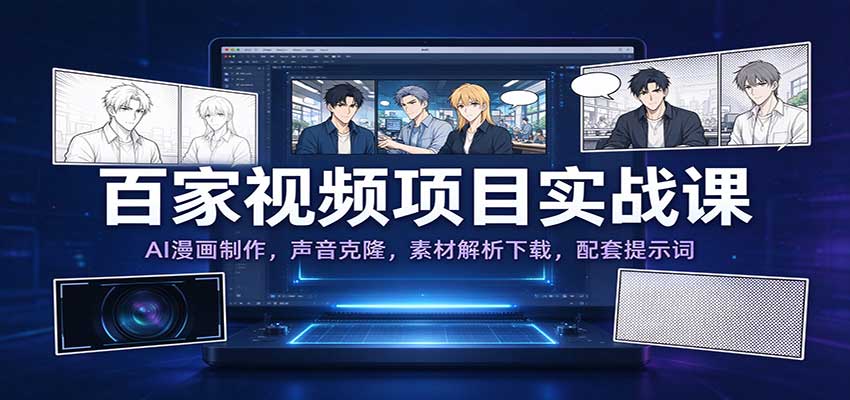 百家视频项目实战课：AI漫画制作，声音克隆，素材解析下载，配套提示词-邪修侠