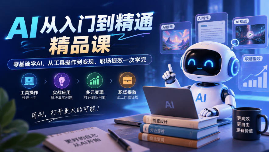 AI从入门到精通精品课，零基础学AI，从工具操作到变现、职场提效一次学完-怪兽网创俱乐部