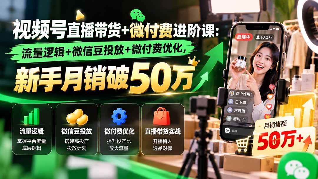 (20886期)视频号直播带货+微付费进阶课-更新1010:流量逻辑+微信豆投放+微付费优化,新手月销破50万 (20886期)视频号直播带货+微付费进阶课-更新1010:流量逻辑+微信豆投放+微付费优化,新手月销破50万