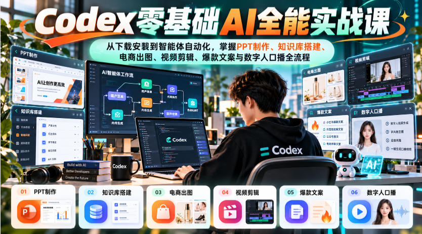 Codex零基础AI全能实战课：从下载安装到智能体自动化，掌握知识库搭建、电商出图、视频剪辑、爆款文案与数字人口播全流程-邪修侠 - 演示