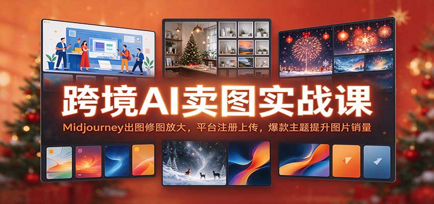 跨境AI卖图实战课：Midjourney出图修图放大，平台注册上传，爆款主题提升图片销量-副业资源网