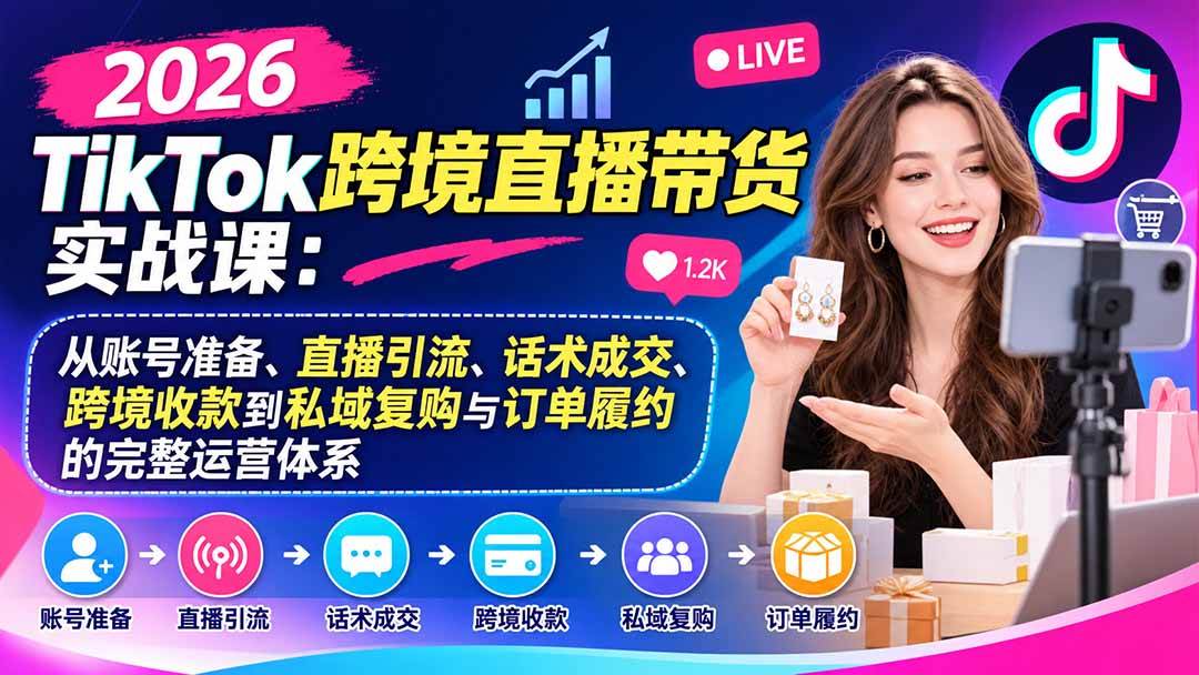 （20898期）2026TikTok跨境直播带货实战课：从账号准备、直播引流、话术成交、跨境收款到私域复购与订单履约的完整运营体系-奇点库