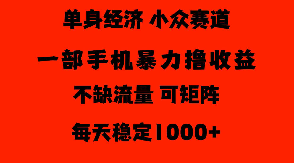 26年暴力单身经济，稳定日入500-1k，不缺流量，流量极大，冷门小众赛道，门槛低小白轻松上手【揭秘】-副业资源网