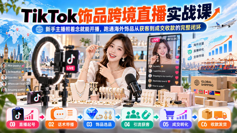 TikTok饰品跨境直播实战课，新手主播照着念就能开播，跑通海外饰品从获客到成交收款的完整闭环-邪修侠 - 演示
