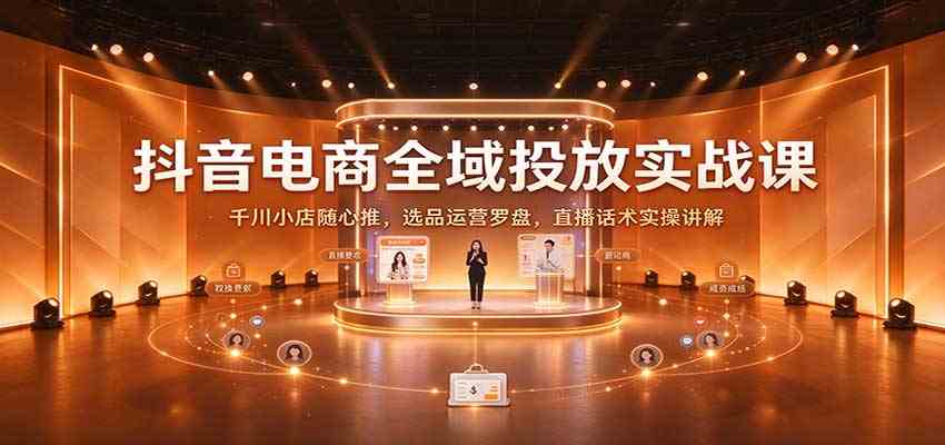 抖音电商全域投放实战课：千川小店随心推，选品运营罗盘，直播话术实操讲解-副业资源网