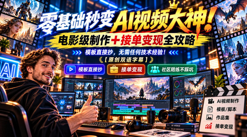 零基础秒变AI视频大神！电影级制作+接单变现全攻略，模板直接抄，无需任何技术经验！【原创双语字幕】-邪修侠